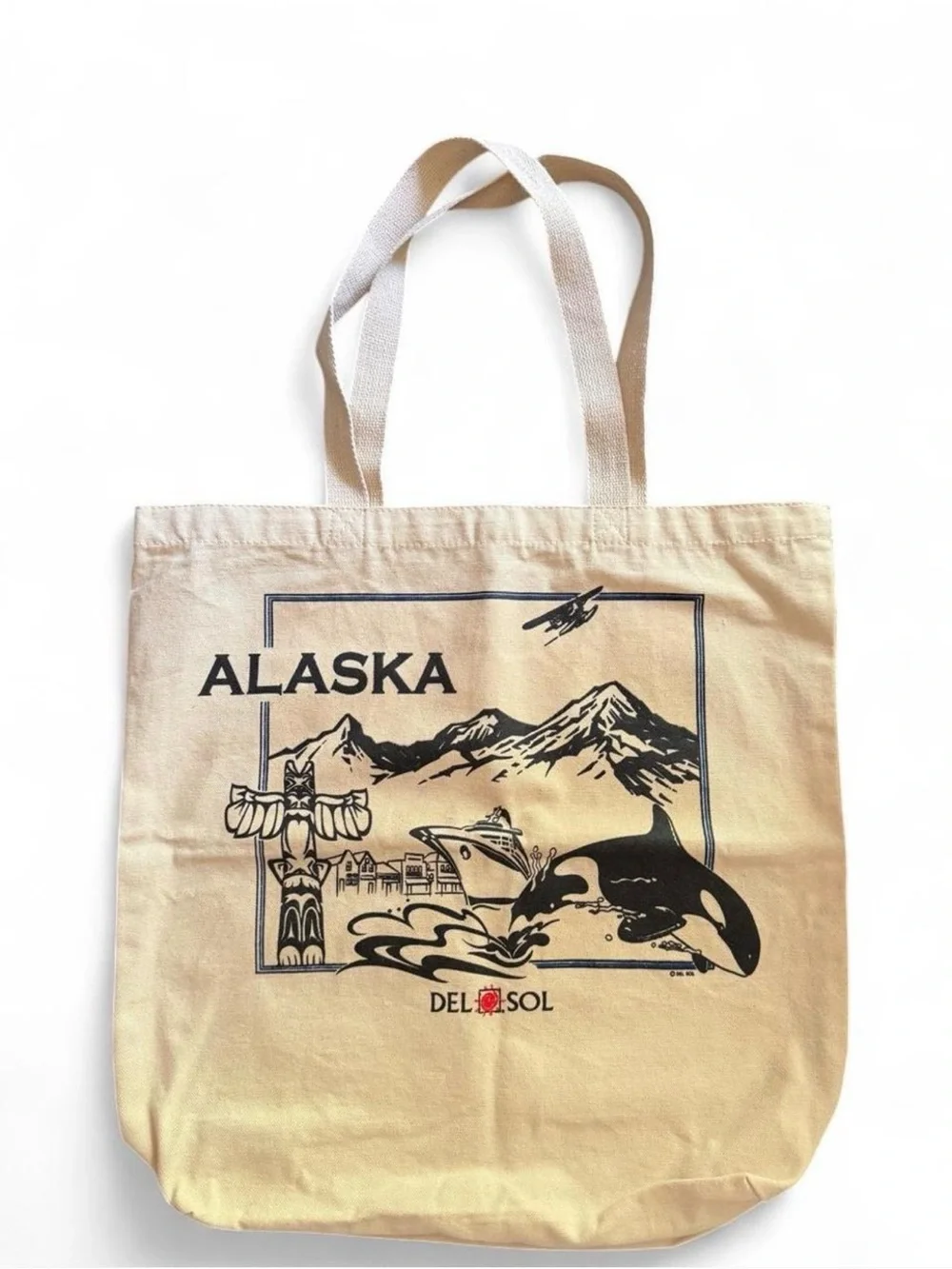 DEL SOL  Alaska large tote bag with black graphic. New without tags